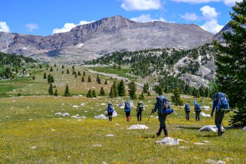Hiking in majestic mountains
