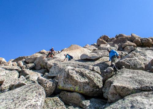 See if you can find the trail down the boulder fields