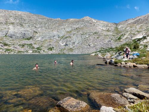 Taking a brisk swim in the mountain lake